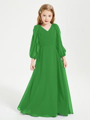 Robes de Demoiselle d'Honneur Junior à Manches Longues Modestes Vert