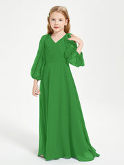 Robes de Demoiselle d'Honneur Junior à Manches Longues Modestes Vert