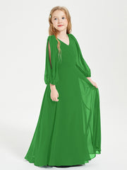 Robes de Demoiselle d'Honneur Junior à Manches Longues Modestes Vert