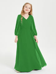 Robes de Demoiselle d'Honneur Junior à Manches Longues Modestes Vert