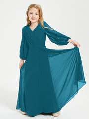 Robes de Demoiselle d'Honneur Junior à Manches Longues Modestes Bleu Encre