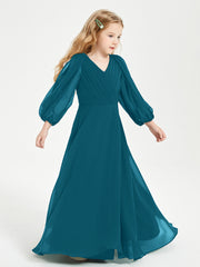 Robes de Demoiselle d'Honneur Junior à Manches Longues Modestes Bleu Encre