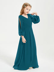 Robes de Demoiselle d'Honneur Junior à Manches Longues Modestes Bleu Encre