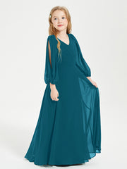 Robes de Demoiselle d'Honneur Junior à Manches Longues Modestes Bleu Encre