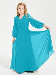 Robes de Demoiselle d'Honneur Junior à Manches Longues Modestes Jade