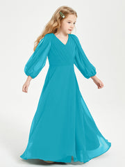 Robes de Demoiselle d'Honneur Junior à Manches Longues Modestes Jade