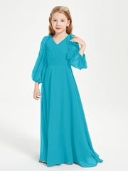 Robes de Demoiselle d'Honneur Junior à Manches Longues Modestes Jade