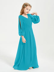 Robes de Demoiselle d'Honneur Junior à Manches Longues Modestes Jade