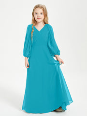 Robes de Demoiselle d'Honneur Junior à Manches Longues Modestes Jade
