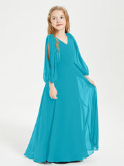 Robes de Demoiselle d'Honneur Junior à Manches Longues Modestes Jade