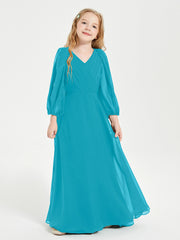 Robes de Demoiselle d'Honneur Junior à Manches Longues Modestes Jade