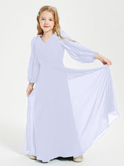 Robes de Demoiselle d'Honneur Junior à Manches Longues Modestes Lavande