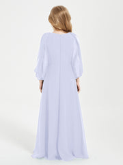 Robes de Demoiselle d'Honneur Junior à Manches Longues Modestes Lavande