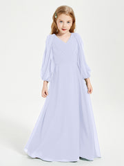 Robes de Demoiselle d'Honneur Junior à Manches Longues Modestes Lavande