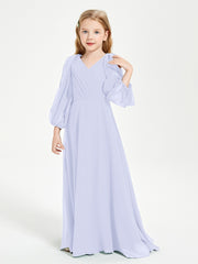 Robes de Demoiselle d'Honneur Junior à Manches Longues Modestes Lavande