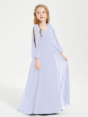 Robes de Demoiselle d'Honneur Junior à Manches Longues Modestes Lavande