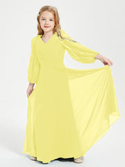Robes de Demoiselle d'Honneur Junior à Manches Longues Modestes Citron