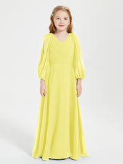 Robes de Demoiselle d'Honneur Junior à Manches Longues Modestes Citron