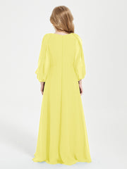 Robes de Demoiselle d'Honneur Junior à Manches Longues Modestes Citron