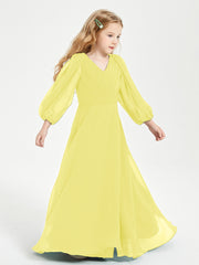 Robes de Demoiselle d'Honneur Junior à Manches Longues Modestes Citron
