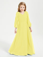 Robes de Demoiselle d'Honneur Junior à Manches Longues Modestes Citron