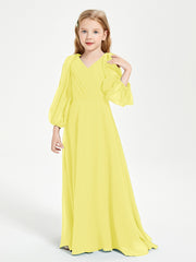 Robes de Demoiselle d'Honneur Junior à Manches Longues Modestes Citron