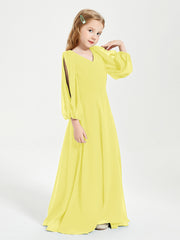 Robes de Demoiselle d'Honneur Junior à Manches Longues Modestes Citron