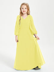 Robes de Demoiselle d'Honneur Junior à Manches Longues Modestes Citron
