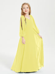 Robes de Demoiselle d'Honneur Junior à Manches Longues Modestes Citron