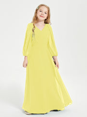 Robes de Demoiselle d'Honneur Junior à Manches Longues Modestes Citron