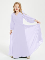 Robes de Demoiselle d'Honneur Junior à Manches Longues Modestes Lilas