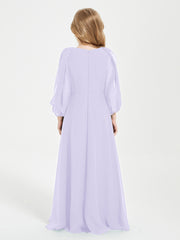 Robes de Demoiselle d'Honneur Junior à Manches Longues Modestes Lilas