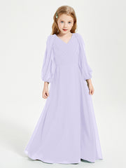 Robes de Demoiselle d'Honneur Junior à Manches Longues Modestes Lilas