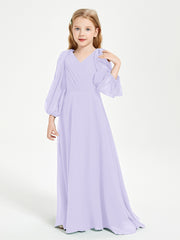 Robes de Demoiselle d'Honneur Junior à Manches Longues Modestes Lilas