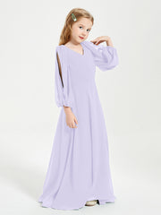 Robes de Demoiselle d'Honneur Junior à Manches Longues Modestes Lilas