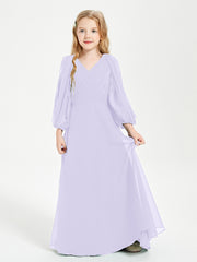 Robes de Demoiselle d'Honneur Junior à Manches Longues Modestes Lilas