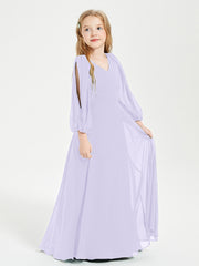 Robes de Demoiselle d'Honneur Junior à Manches Longues Modestes Lilas