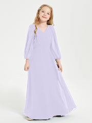Robes de Demoiselle d'Honneur Junior à Manches Longues Modestes Lilas