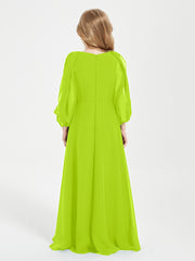 Robes de Demoiselle d'Honneur Junior à Manches Longues Modestes Vert Citron