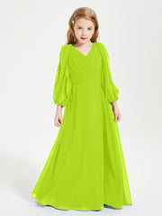 Robes de Demoiselle d'Honneur Junior à Manches Longues Modestes Vert Citron