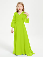 Robes de Demoiselle d'Honneur Junior à Manches Longues Modestes Vert Citron