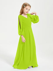 Robes de Demoiselle d'Honneur Junior à Manches Longues Modestes Vert Citron