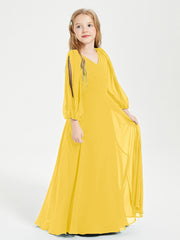 Robes de Demoiselle d'Honneur Junior à Manches Longues Modestes Souci