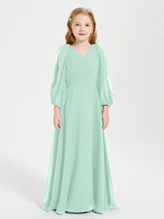 Robes de Demoiselle d'Honneur Junior à Manches Longues Modestes Vert Menthe