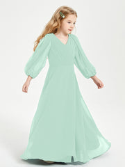 Robes de Demoiselle d'Honneur Junior à Manches Longues Modestes Vert Menthe