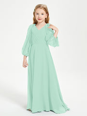 Robes de Demoiselle d'Honneur Junior à Manches Longues Modestes Vert Menthe