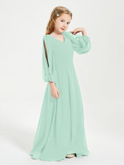 Robes de Demoiselle d'Honneur Junior à Manches Longues Modestes Vert Menthe