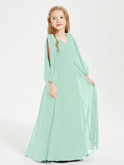 Robes de Demoiselle d'Honneur Junior à Manches Longues Modestes Vert Menthe