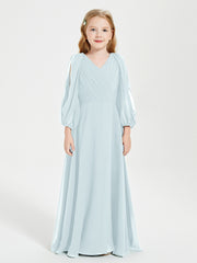 Robes de Demoiselle d'Honneur Junior à Manches Longues Modestes Brume