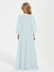 Robes de Demoiselle d'Honneur Junior à Manches Longues Modestes Brume